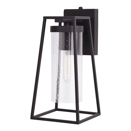Vaxcel Nash 6.5-in Black Outdoor Modern Wall Lantern, Dusk to Dawn Photocell, 1-Light Wall Lamp Sconce with Clear Seeded Glass T0585